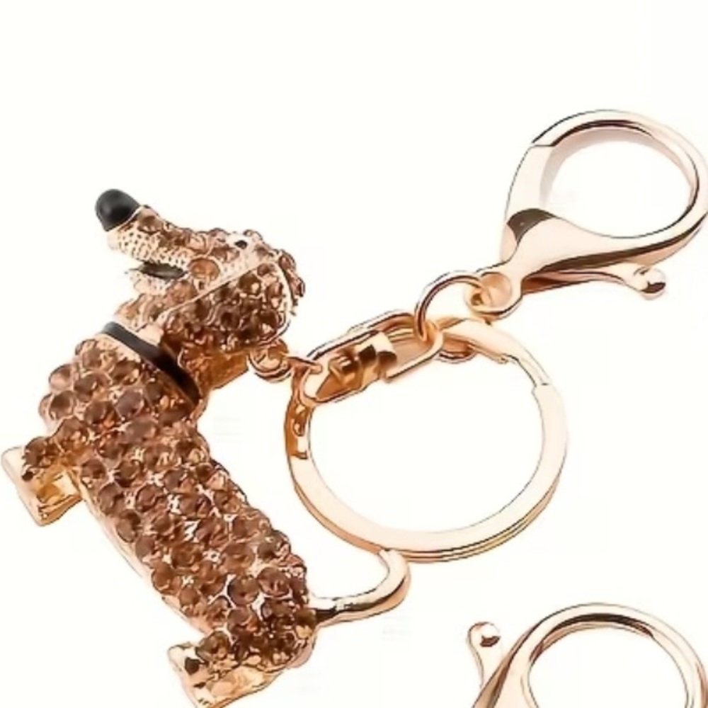 NEW Crystal 3D Rhinestone Cute Dachshund Keychain • Dog Bag Charm - Picture 4 of 6